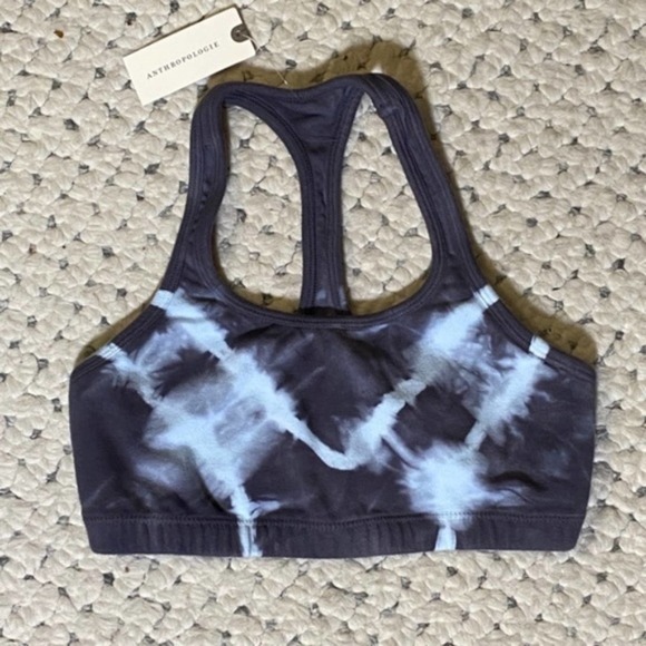 Anthropologie Tie Dye Crop Top NWT Yoga Bra XS gym exercise streetwear blue New - Picture 2 of 6